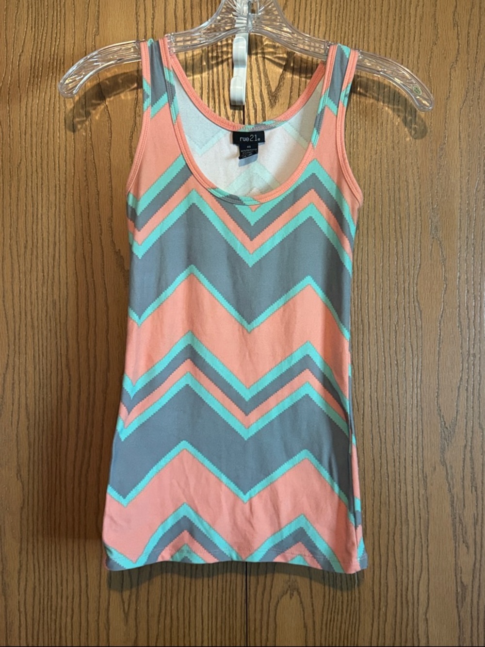 Rue21 Coral, Gray & Mint Chevron Tank